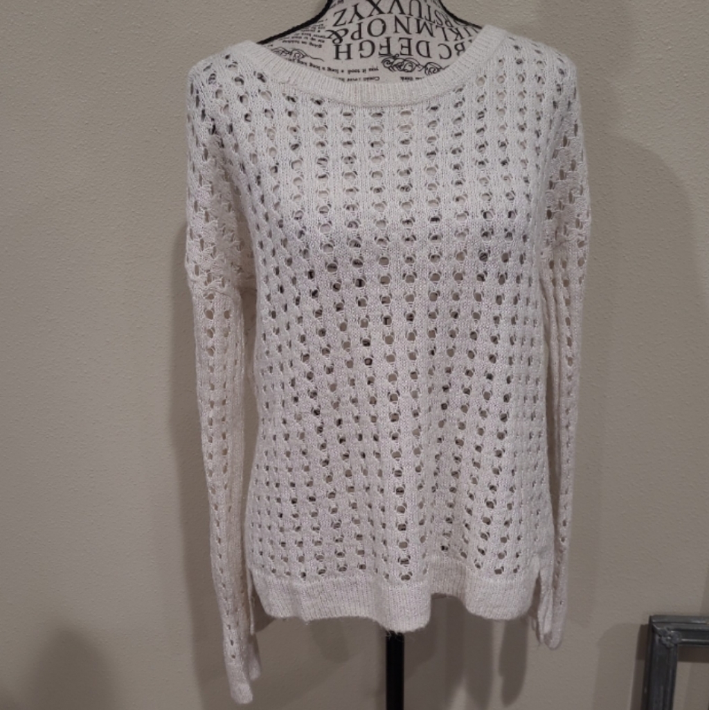 Trouve (Nordstrom) Womens Sz. Sm. Open Knit Ivory Sweater Linen/Mohair Blend